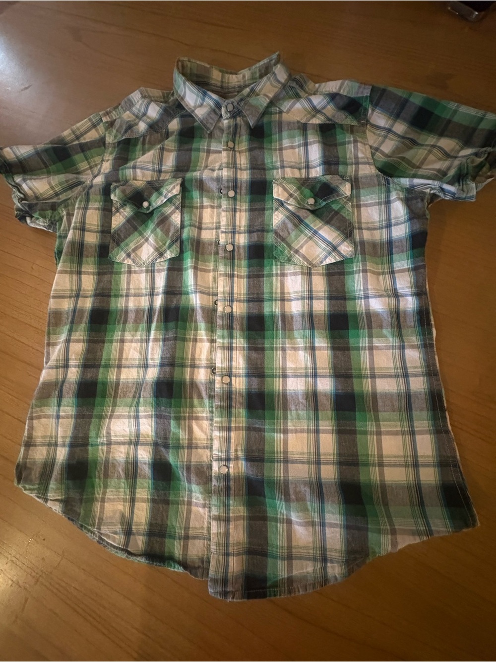 j.ferrar Green Blue White Plaid Button-Up Shirt